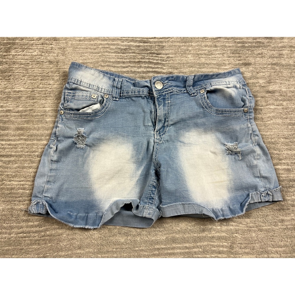 Rue21 Denim Shorts Womens 13/14 Light Blue Curvy Distressed Frayed Raw Hem